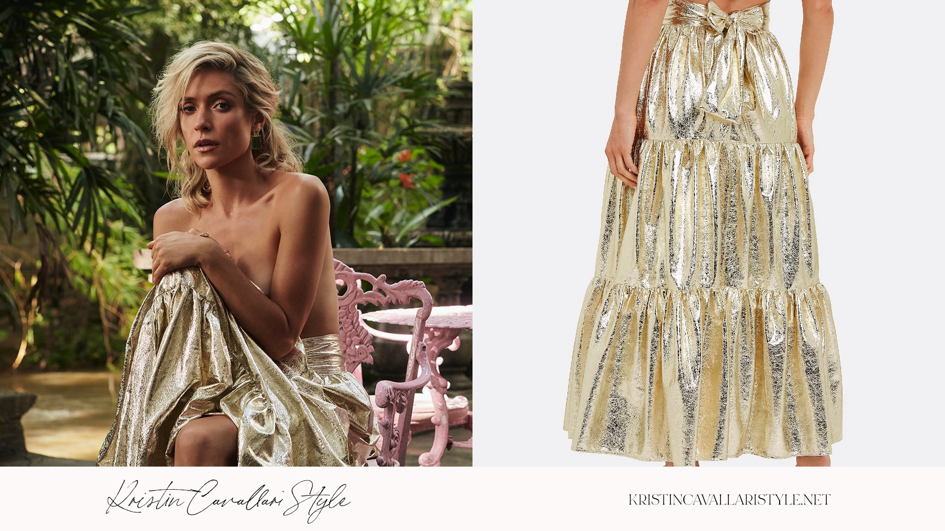 Kristin Cavallari Style - Georgia Alice 'Vegas' Metallic Tie Waist Skirt on Kristin Cavallari
