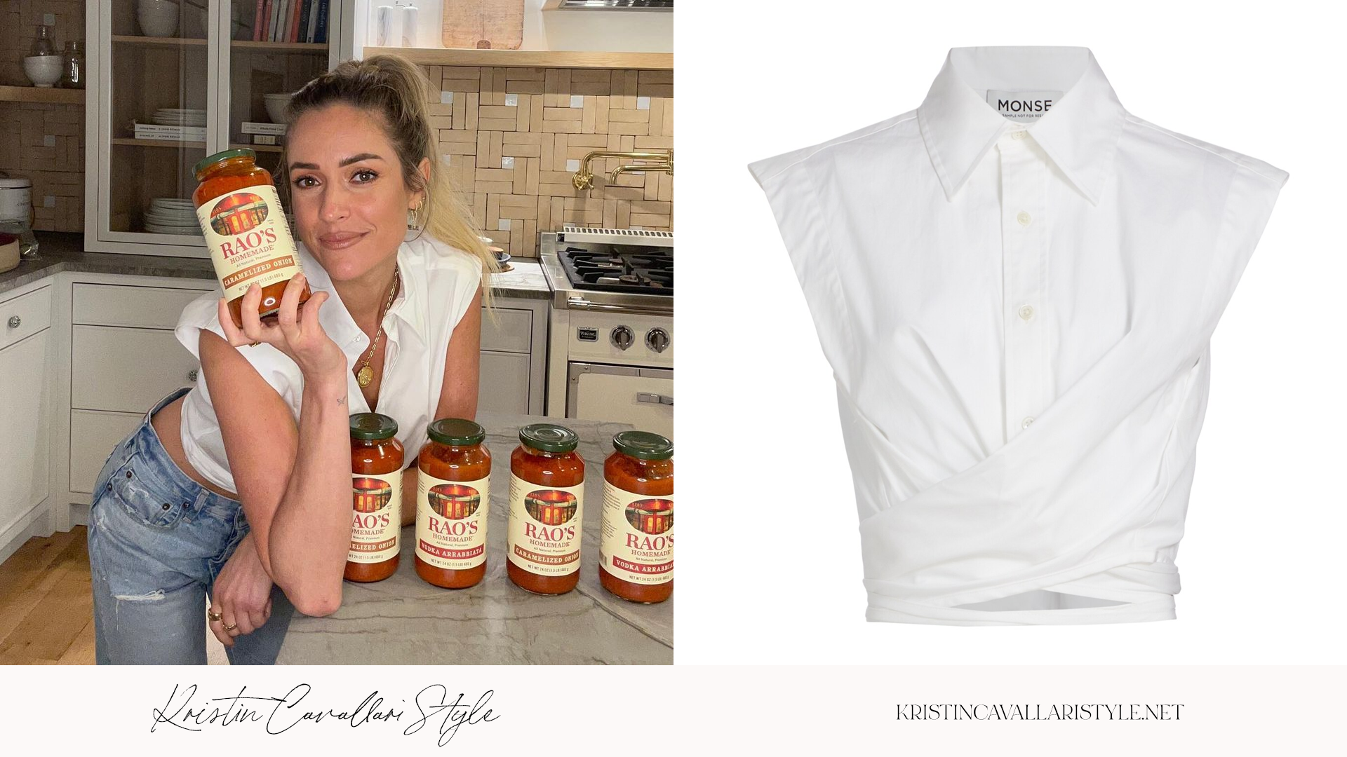 Kristin Cavallari Style - Monse Sleeveless Cropped Wrap Shirt in Ivory