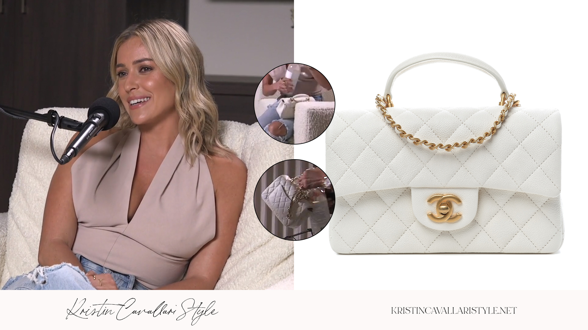 Kristin Cavallari Style - Chanel Quilted Mini Top Handle Flap Bag in White on Kristin Cavallari